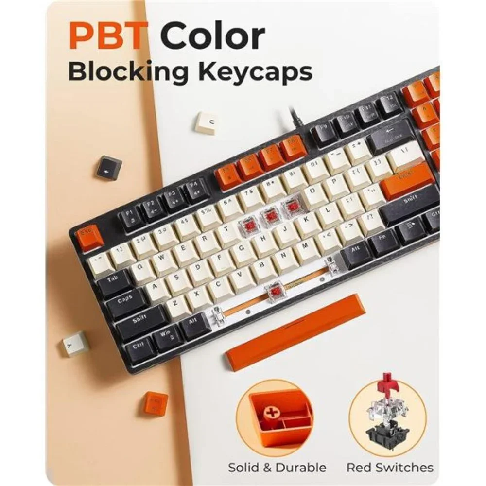Mechanical Keyboard, Wired Compact PC Keyboard with Number Pad Red Switch